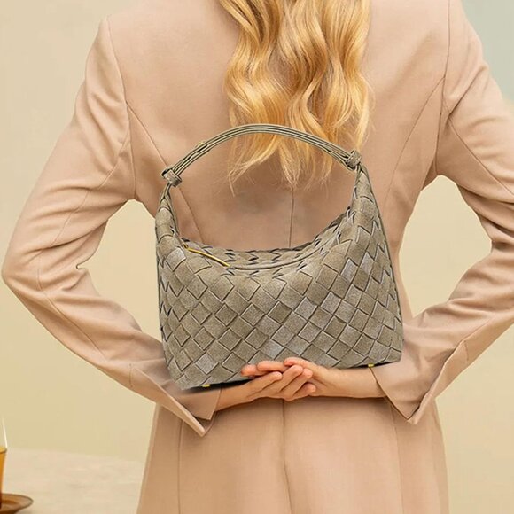 Luxurious Suede Hobo Bag - Women's Woven Leather Shoulder Bag with Spacious Inte - Picture 6 of 9